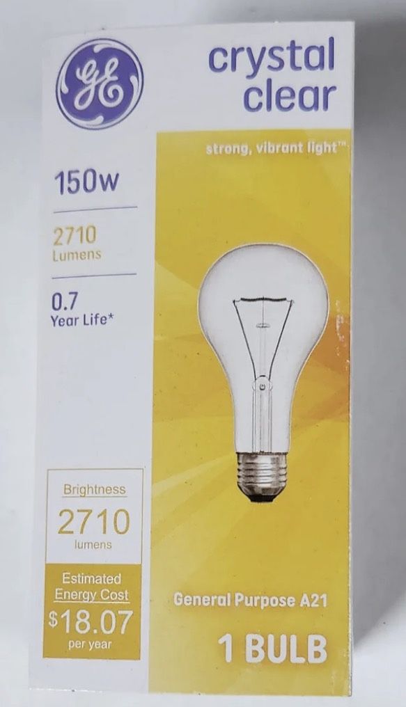 6 GE Crystal Clear 150W A21 Light Bulbs