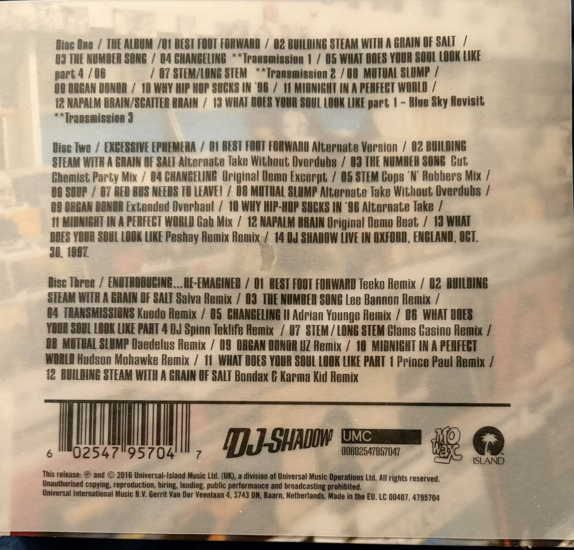 DJ Shadow 'Endtroducing' 3-CD Set - photo 2