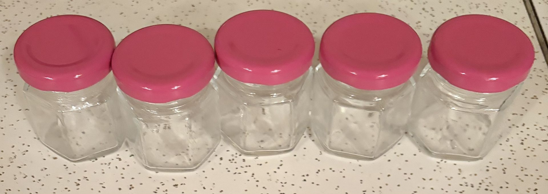 1.5 oz Hexagon Mini Glass Jars w/ Pink Lids (5 for $5) - photo 2