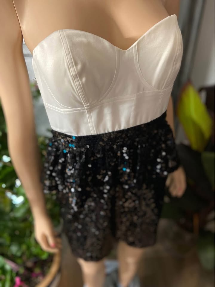 NWT Aqua Black Ivory Satin Sequined Strapless Dress 6 (508) - photo 3