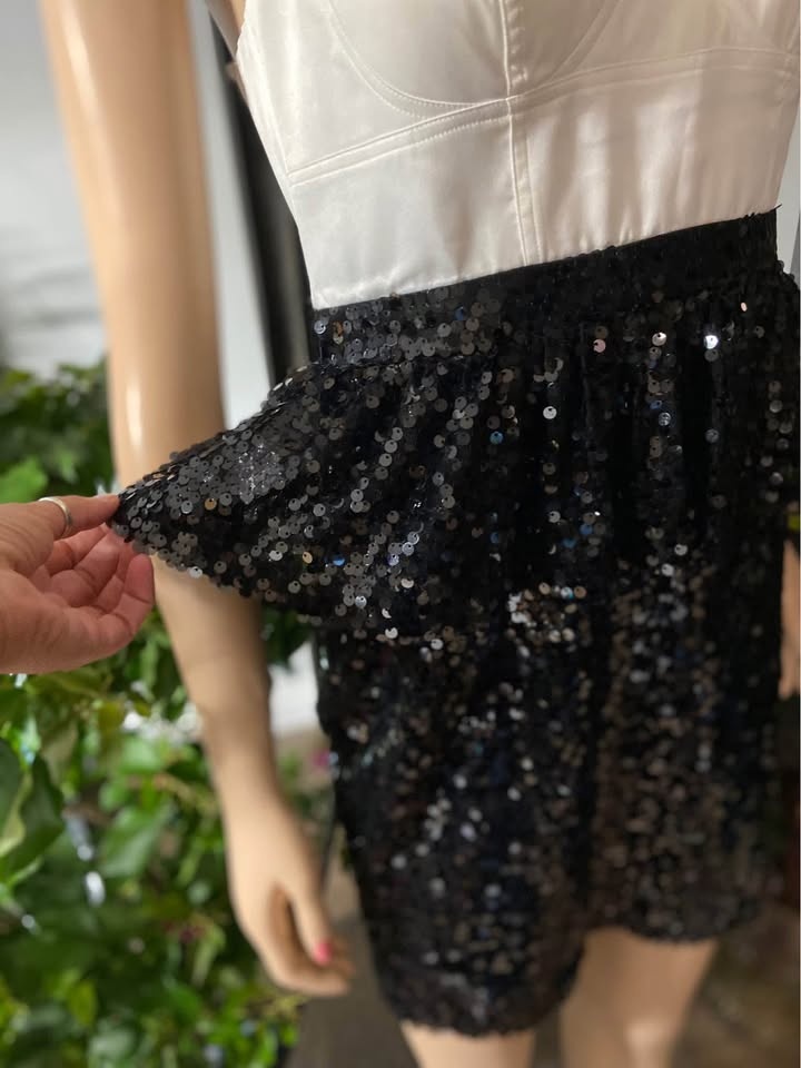 NWT Aqua Black Ivory Satin Sequined Strapless Dress 6 (508) - photo 4