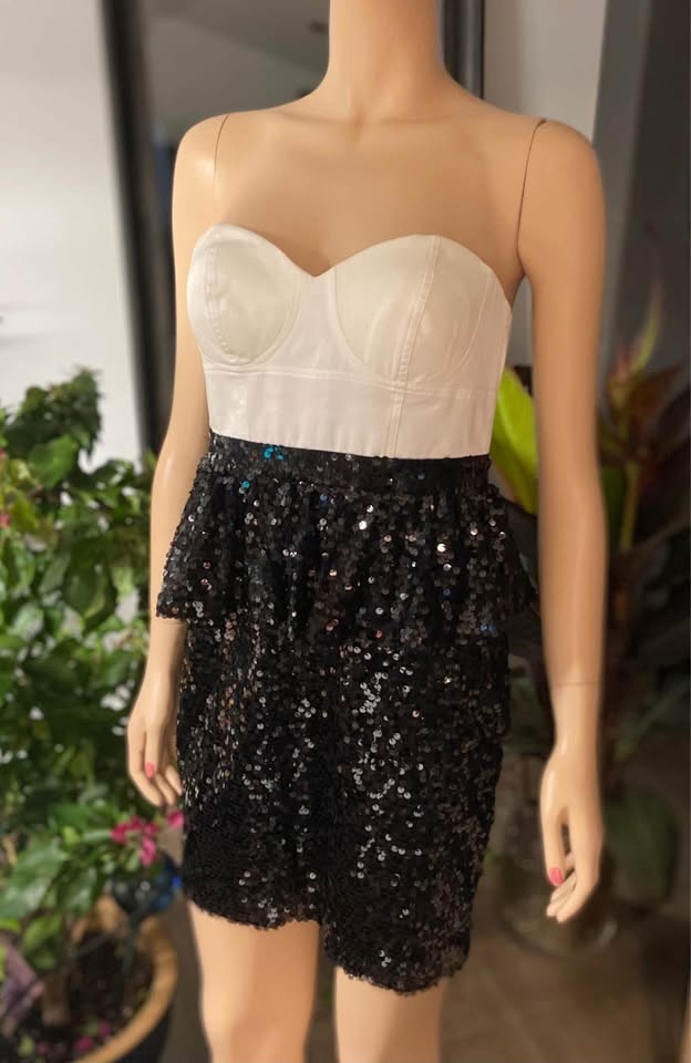 NWT Aqua Black Ivory Satin Sequined Strapless Dress 6 (508) - photo 5