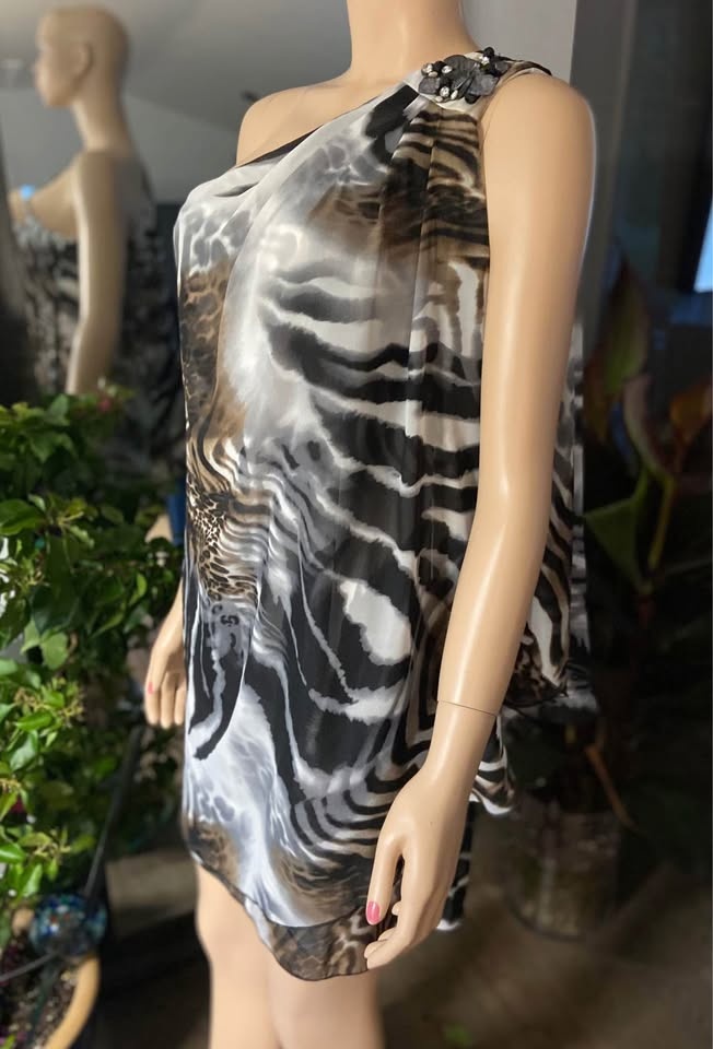 NWT Onyx Nite Brown Animal Print One-Shoulder Dress (Size 2) 403 - photo 3