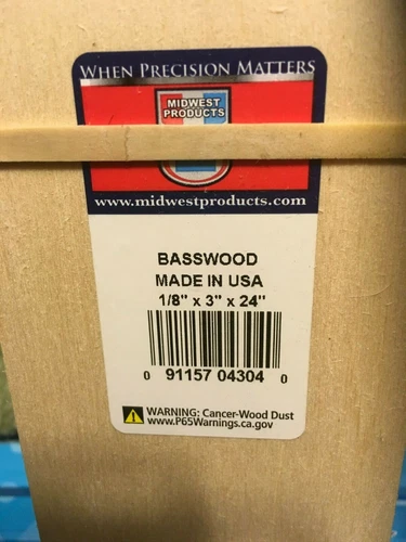Midwest Basswood wood 1/8 x 3 x 24in (1)pc.