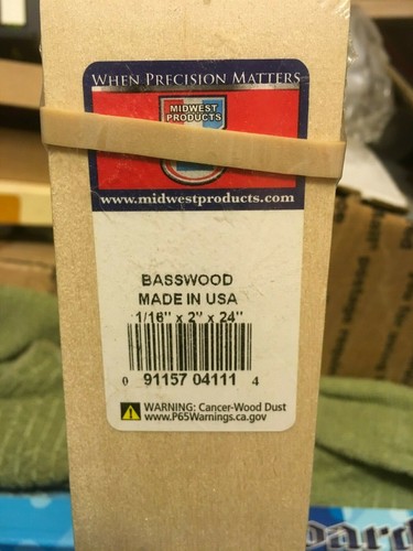 Midwest Basswood Wood 1/16 x 2 x 36in (1)pc.