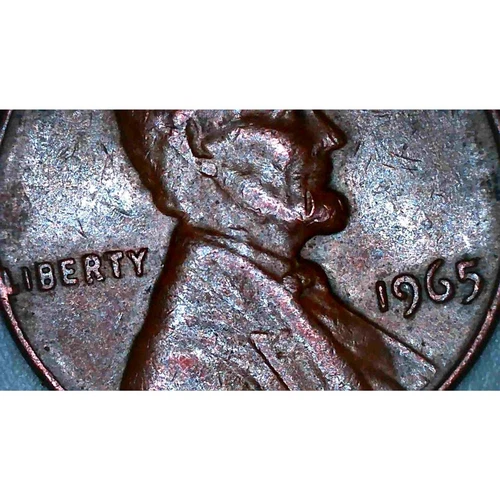 1965 Lincoln Penny No Mint Mark, L Rim Errors