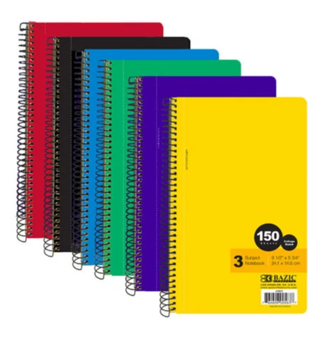 Bazic College Ruled 3-Subject Spiral Notebook, 150 Ct.