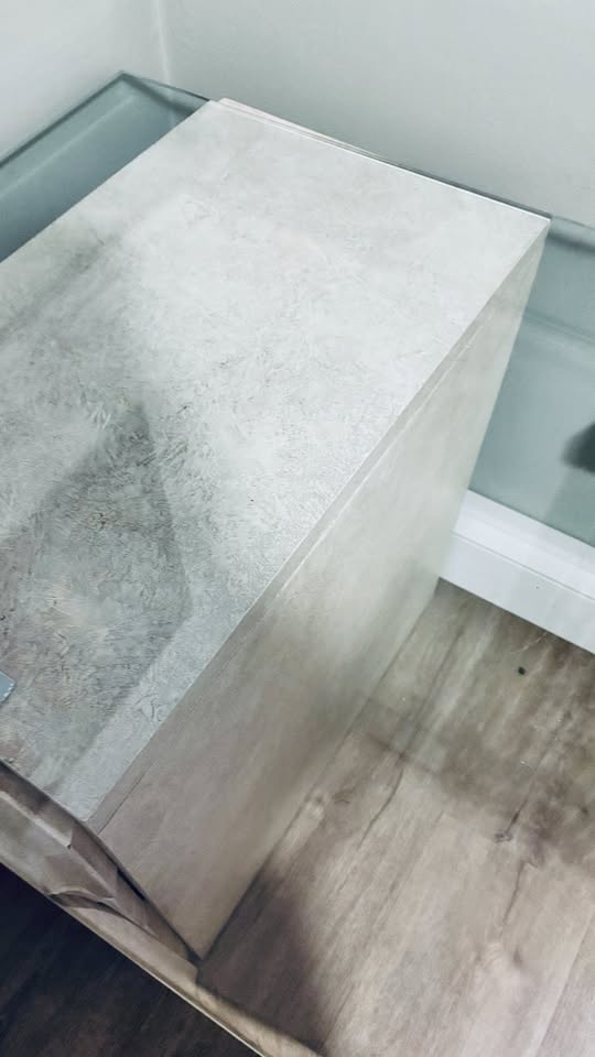 Glass Top Desk + 2 Filing Cabinets - Cream Stone Finish - photo 5