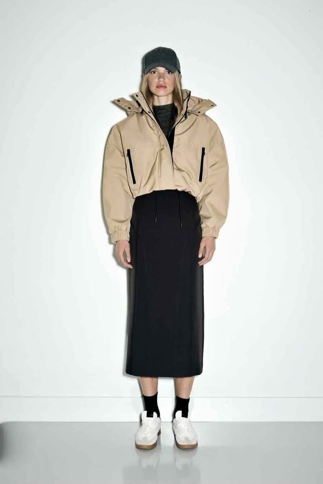 Zara Beige Tan Cropped Hooded Jacket