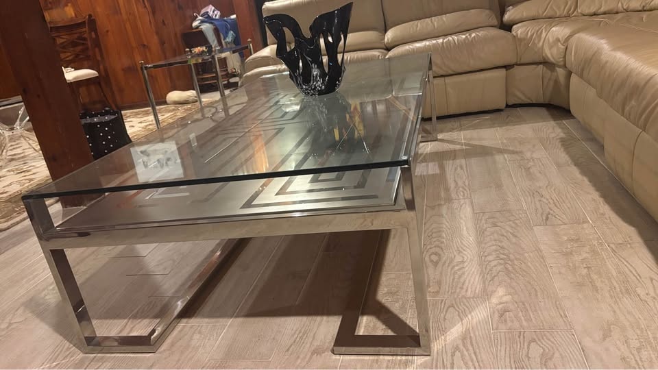 Glass & chrome coffee table + vintage table lighter - photo 2