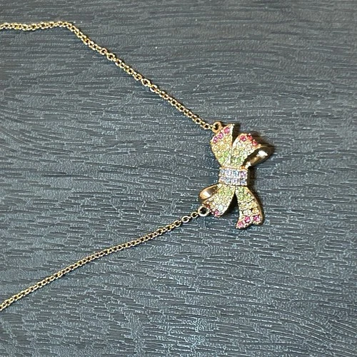 Coach Gold Tone Necklace Bow Rhinestones Chain 16" No Tag - photo 4