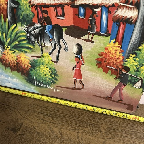 Colorful Haitian Village Painting – Signed Folk Art Canvas - photo 4