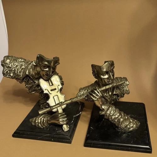 Bronze Statue Musician Playing Flute Sculpture Marble Base - photo 5