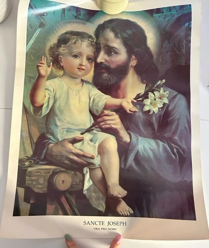 Vintage St. Joseph & Child Jesus Art Poster - Monastère du Magni
