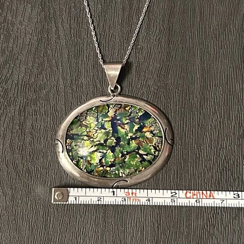 925 Vintage Mexico Pendant Oval Dichroic Glass Large - photo 2