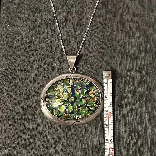 925 Vintage Mexico Pendant Oval Dichroic Glass Large - photo 3