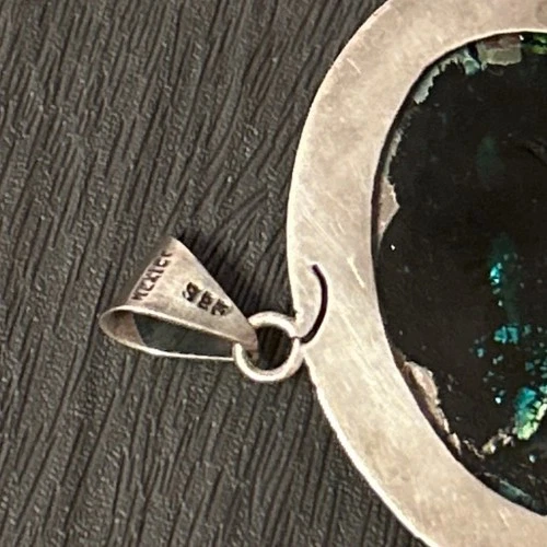 925 Vintage Mexico Pendant Oval Dichroic Glass Large - photo 4