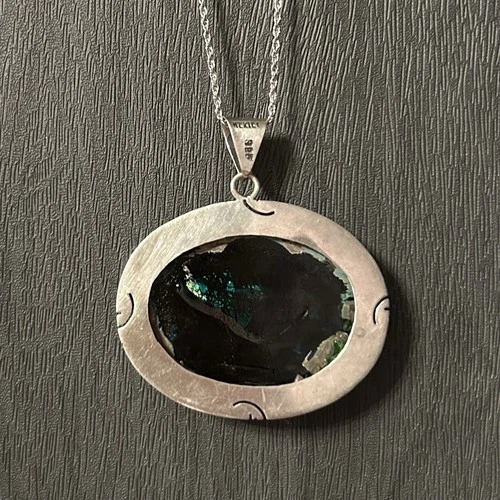 925 Vintage Mexico Pendant Oval Dichroic Glass Large - photo 5