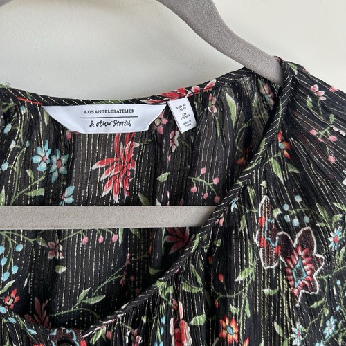 &Other Stories Top Short Sleeve Button Up Shirt Size M Floral Pr - photo 2