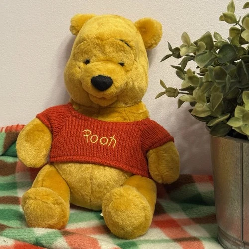 Disney Winnie the Pooh Plush 10" Stuffed Animal Red Knit Shirt