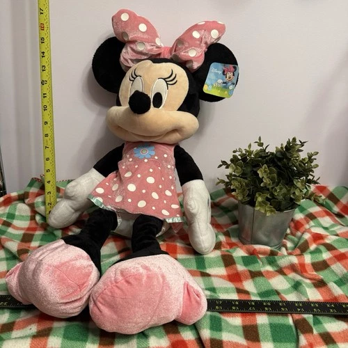NWT Disney Minnie Mouse Plush 24” Stuffed Animal Pink Polka Dot