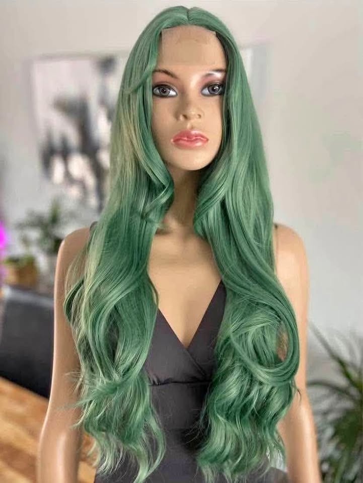 NWOT Long Wavy Mint Green Lace Front Synthetic Wig 2265