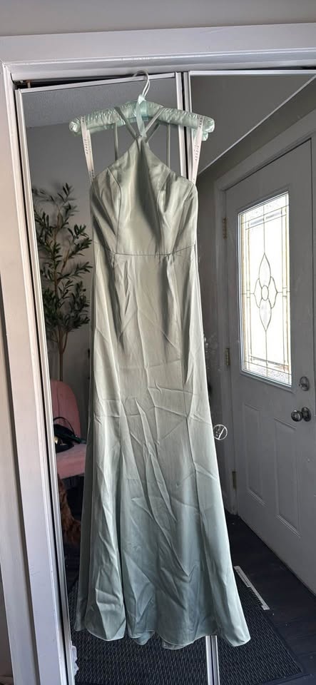 Azazie Satin Bridesmaid Dress - Sage Green - Size A0