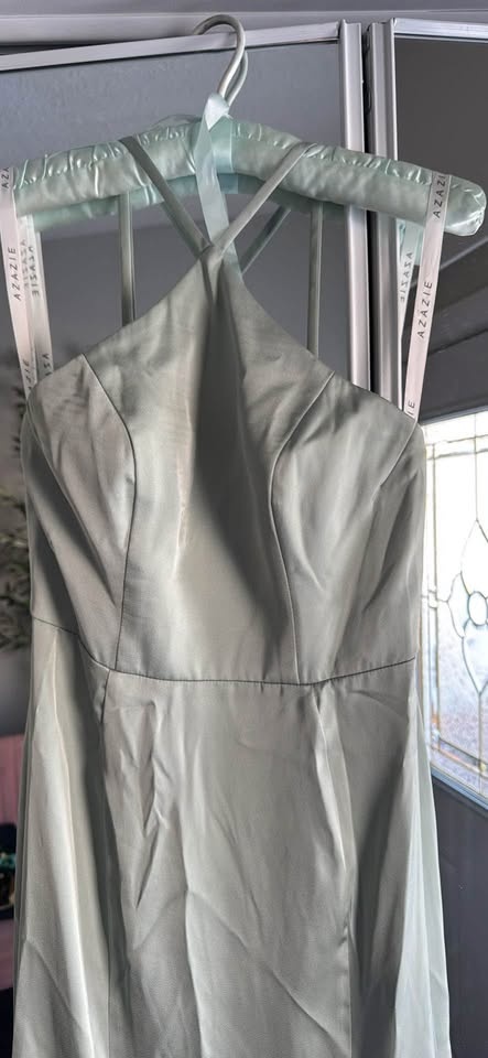 Azazie Satin Bridesmaid Dress - Sage Green - Size A0 - photo 2