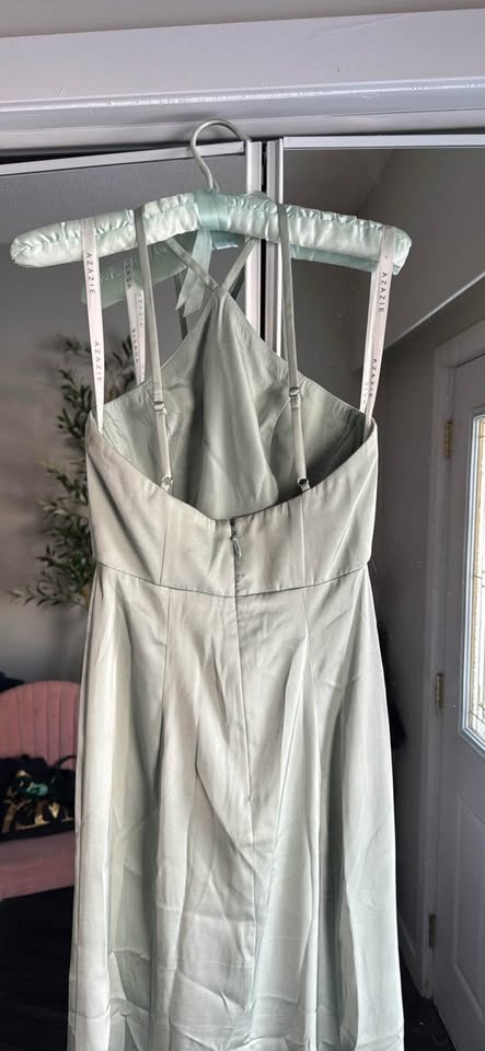 Azazie Satin Bridesmaid Dress - Sage Green - Size A0 - photo 3