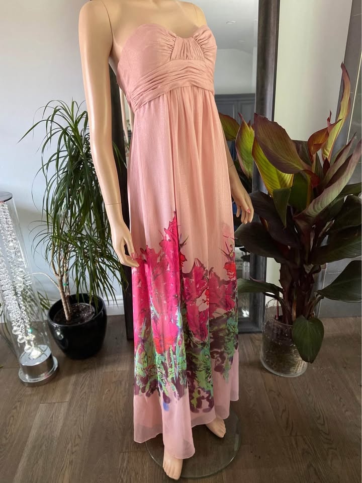 NWT Aqua Maxi Pink Shimmer Floral Print Strapless Dress 2 (704) - photo 2