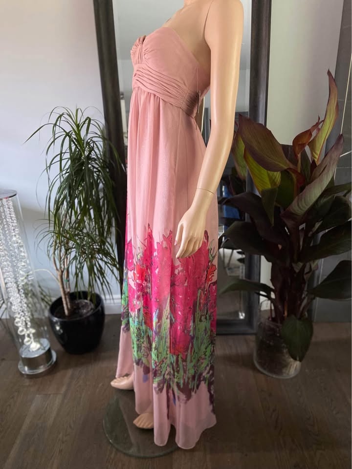 NWT Aqua Maxi Pink Shimmer Floral Print Strapless Dress 2 (704) - photo 3