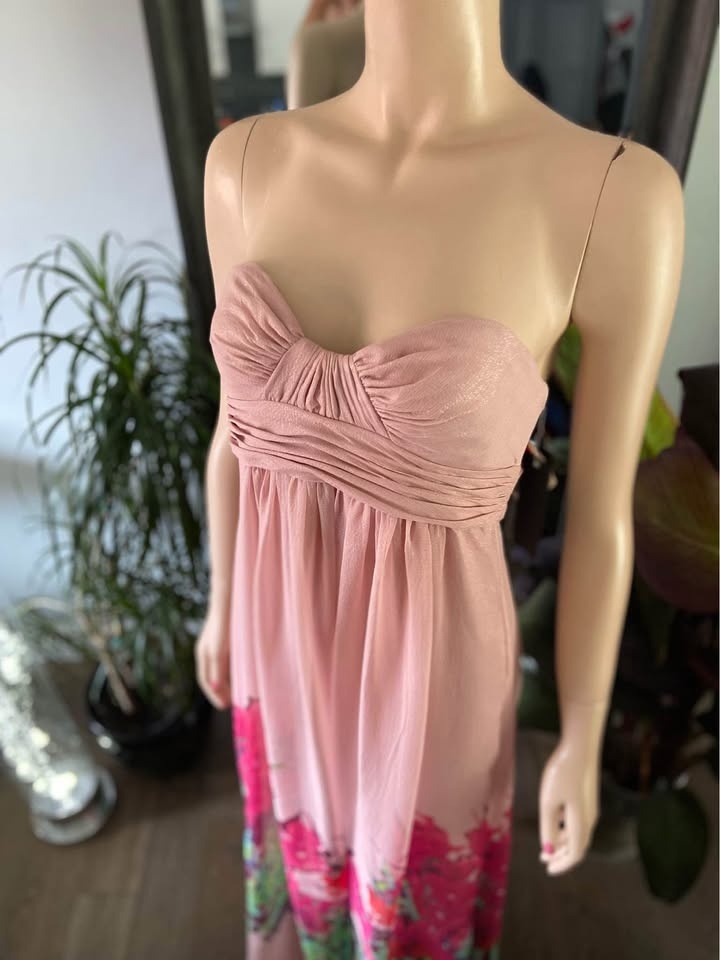 NWT Aqua Maxi Pink Shimmer Floral Print Strapless Dress 2 (704) - photo 4