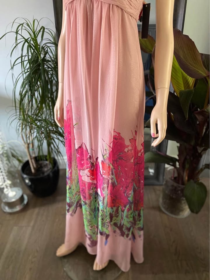 NWT Aqua Maxi Pink Shimmer Floral Print Strapless Dress 2 (704) - photo 5