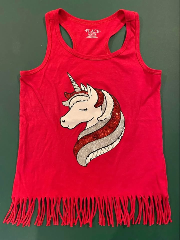 EUC Children's Place CANADA DAY Unicorn Tassle Tank Top Size 7/8