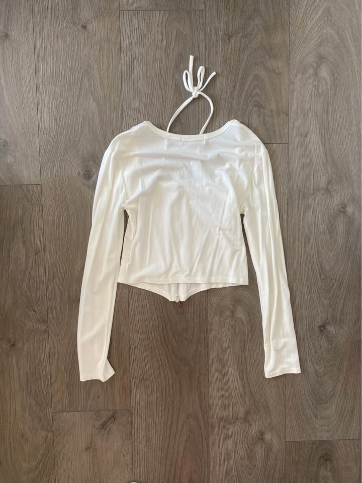 Cropped zip up corset long sleeve top - photo 2