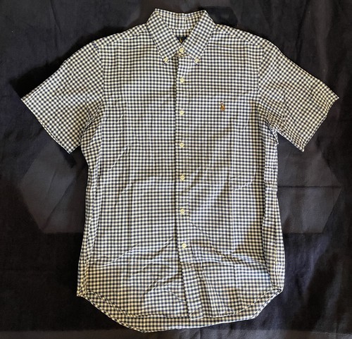 Ralph Lauren Blue Checkered Short Sleeve Button Down Sz M