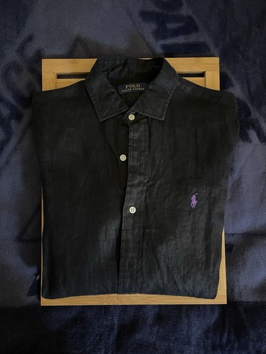Polo Ralph Lauren Men's Black Linen Button Down Shirt Sz M