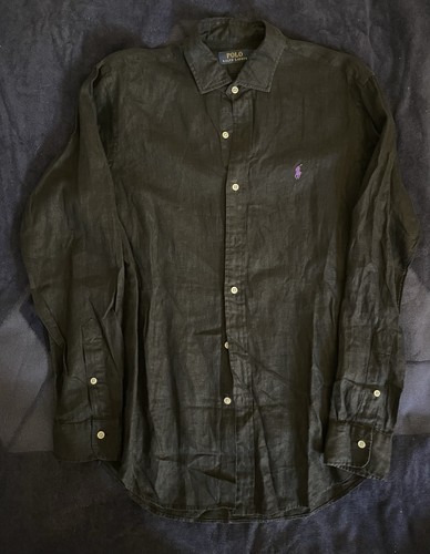 Polo Ralph Lauren Men's Black Linen Button Down Shirt Sz M - photo 2