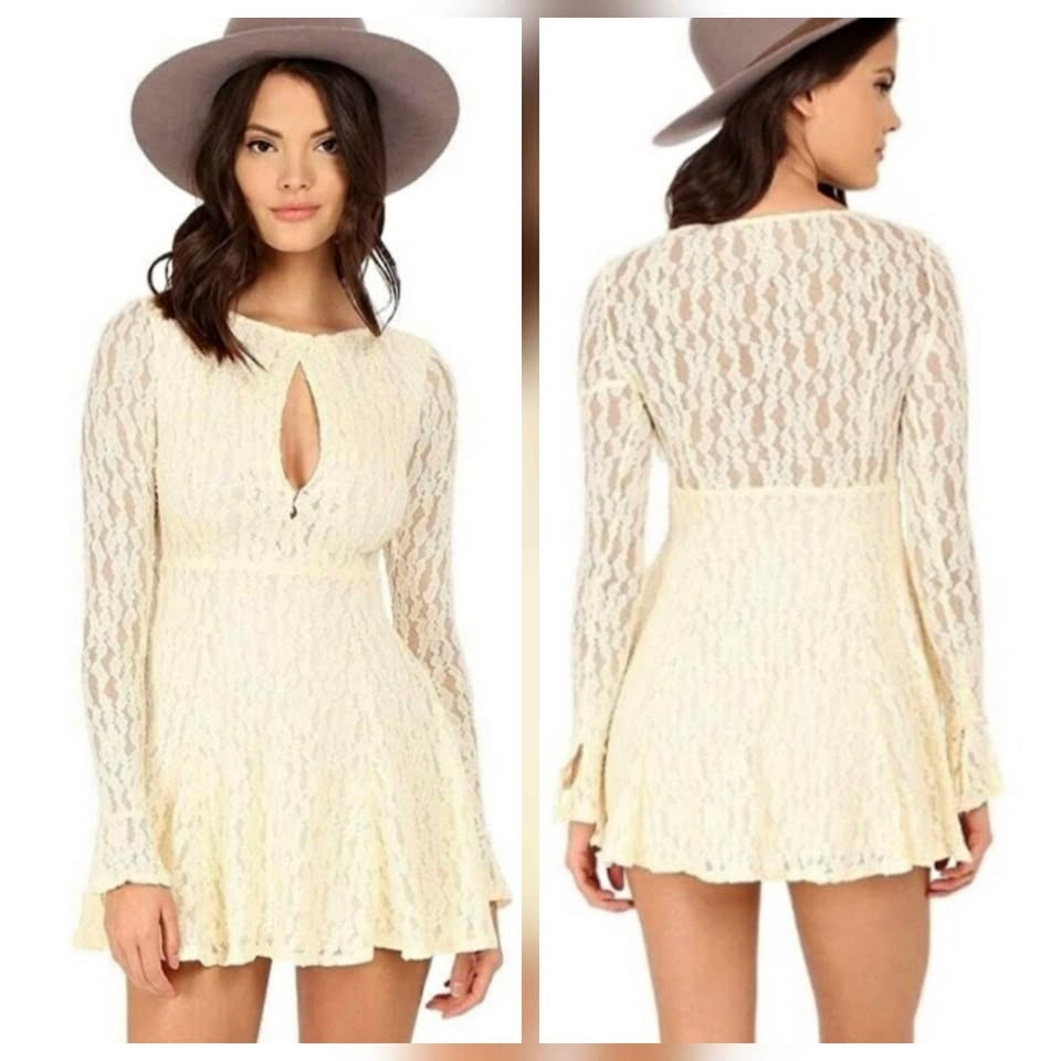 Size S Free People Cream Lace Teen Witch Mini Dress