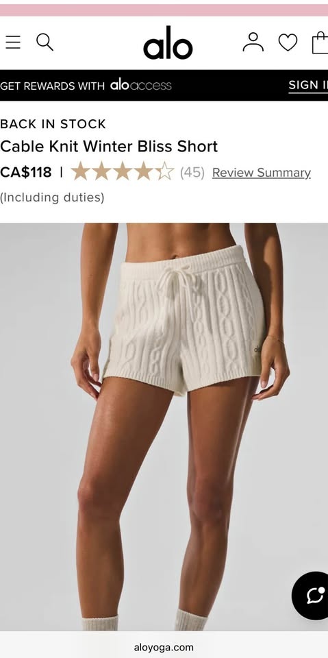 Brand New Alo Yoga Cable Knit shorts Size XS (with Tags on)
