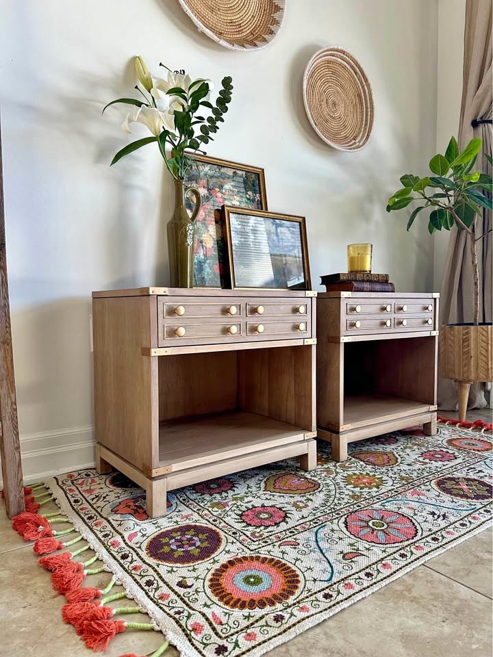Restored 1960s Kaufman Campaign Nightstands (Pair)