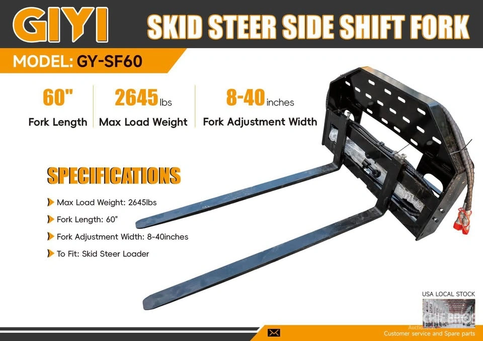 NEW - Side Shift Pallet Forks - Skid Steer Attachment - 60 In - photo 3