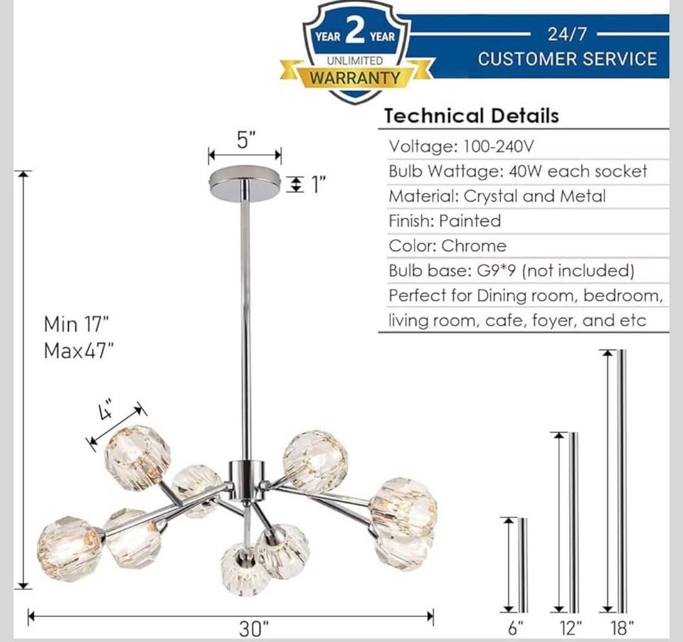 Chandelier Modern Crystal Pendant Light Chandelier 9 Lights Cont - photo 4