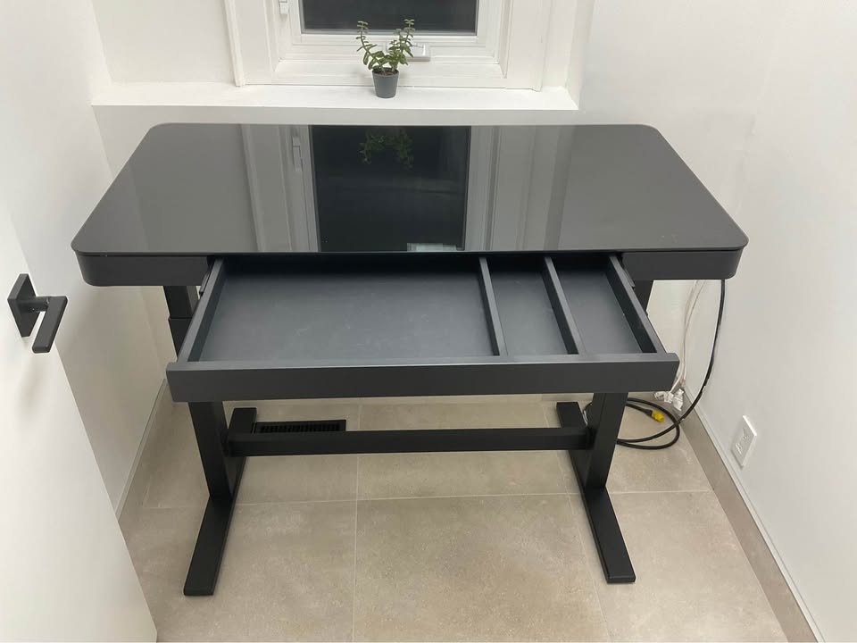 Glass Top Black Adjustable Standing Desk w/ Drawer & USB Ports - photo 2
