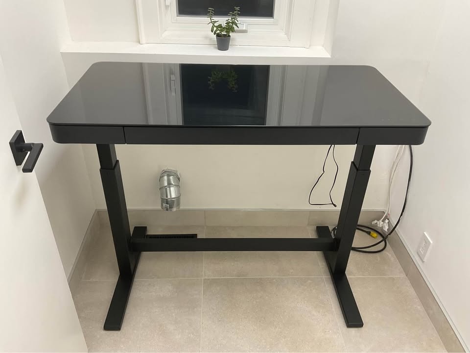 Glass Top Black Adjustable Standing Desk w/ Drawer & USB Ports - photo 3