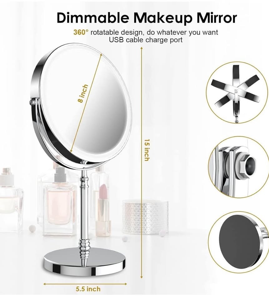 New Lighted 8" Rechargeable Magnifying Mirror