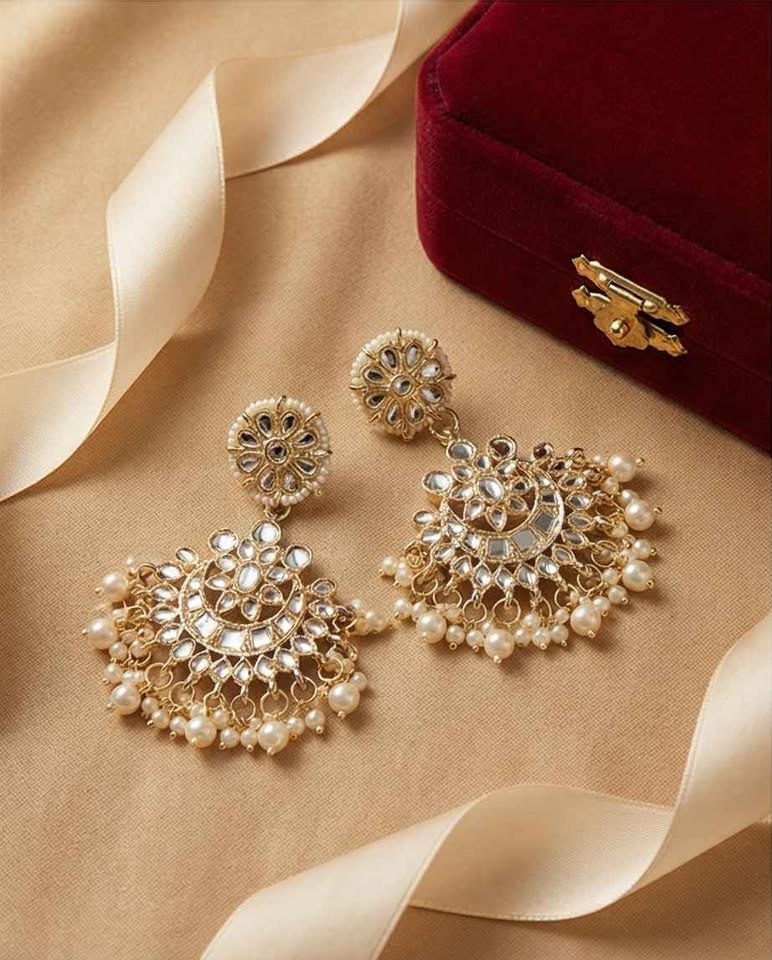 Elegant Gold-Tone Pearl Chandbali Earrings - photo 2