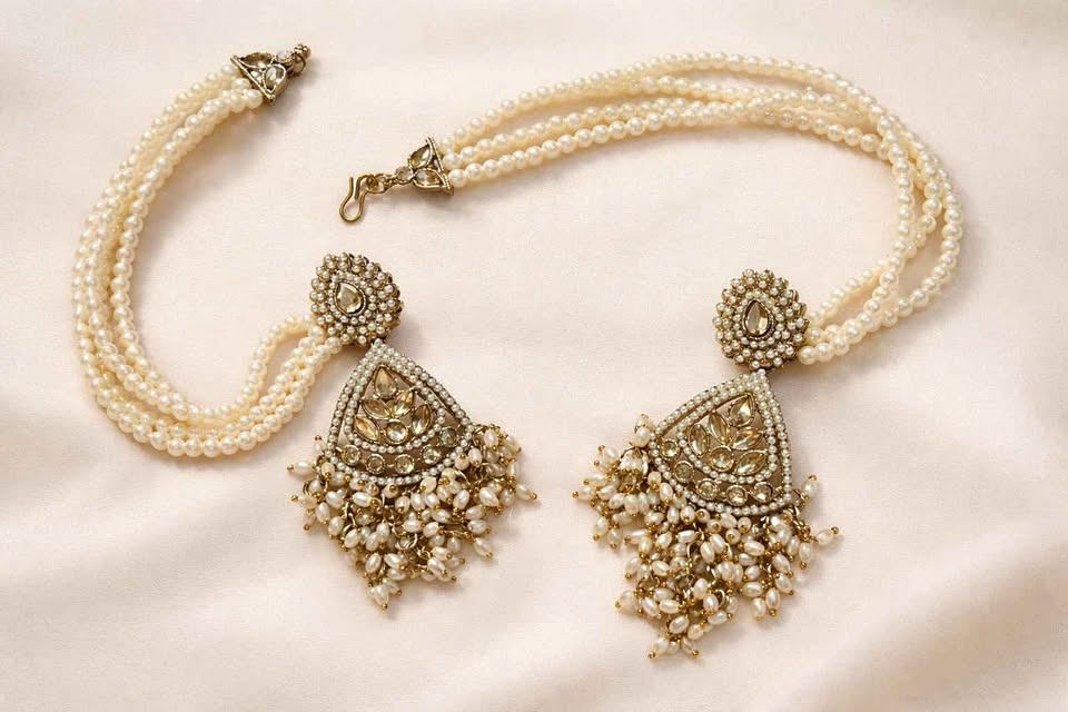 Elegant Pearl Statement Earrings – Gold Finish