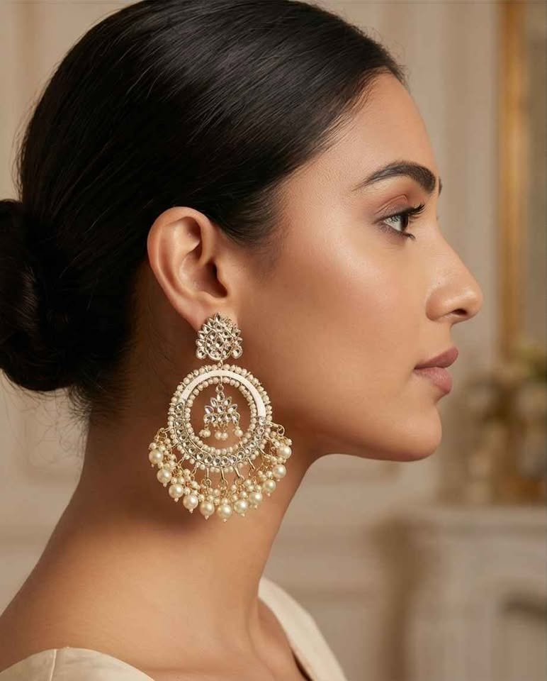 Gold Pearl Rhinestone Chandelier Earrings - photo 2