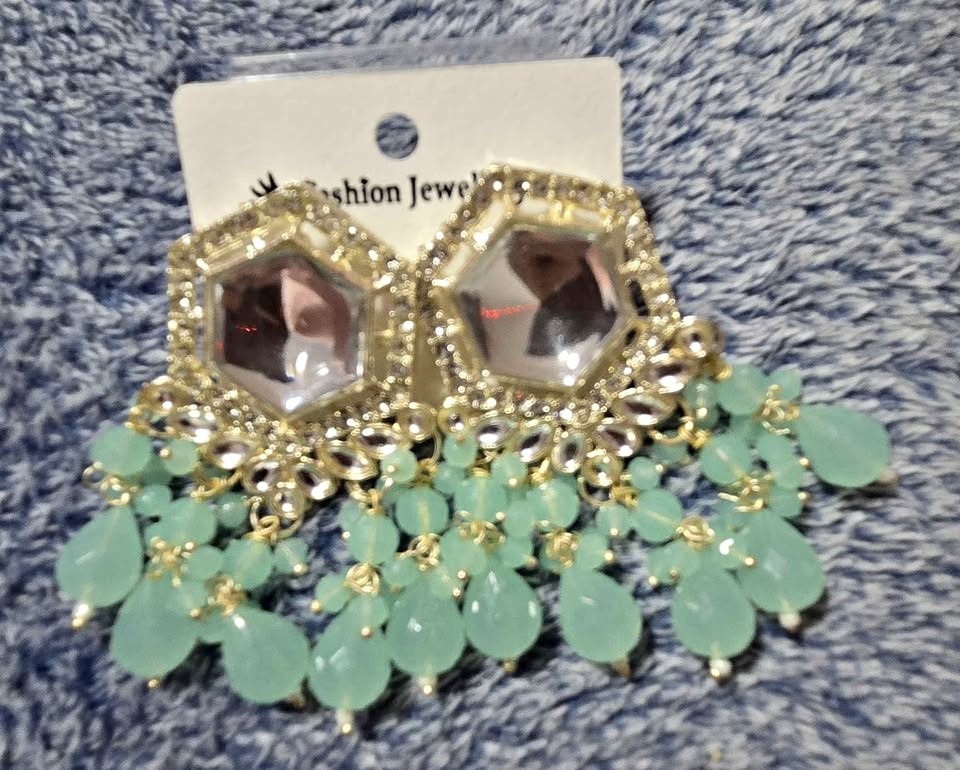 Gold & Mint Green Dangle Earrings - Fashion Jewel